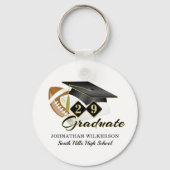 Black Graduation Cap Football Personalisiert Schlüsselanhänger (Rückseite)