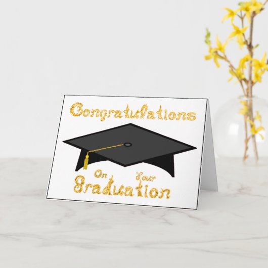 Black Graduation Cap Gold Glitzer auf Party Hat Karte (Gelbe Blume)