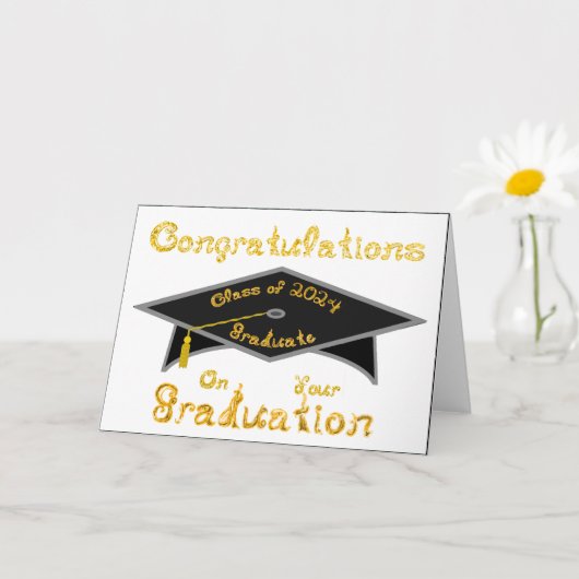 Black Graduation Cap Graduate Class 2024 Hat Karte (Kleine Pflanze)