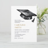Black Graduation Cap Graduation Party Einladung (Stehend Vorderseite)