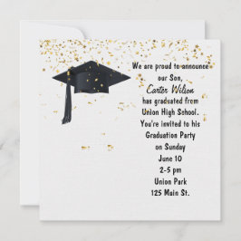 Black Graduation Cap mit Gold Confetti Einladung
