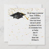 Black Graduation Cap mit Gold Confetti Einladung (Vorderseite)