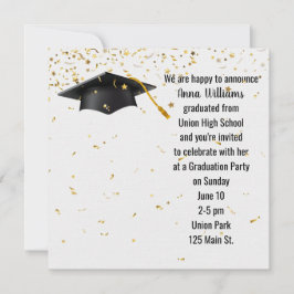 Black Graduation Cap mit Gold Confetti Einladung