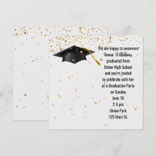 Black Graduation Cap mit Gold Confetti Einladung