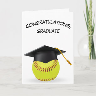 Black Graduation Cap on a Yellow Softball Karte