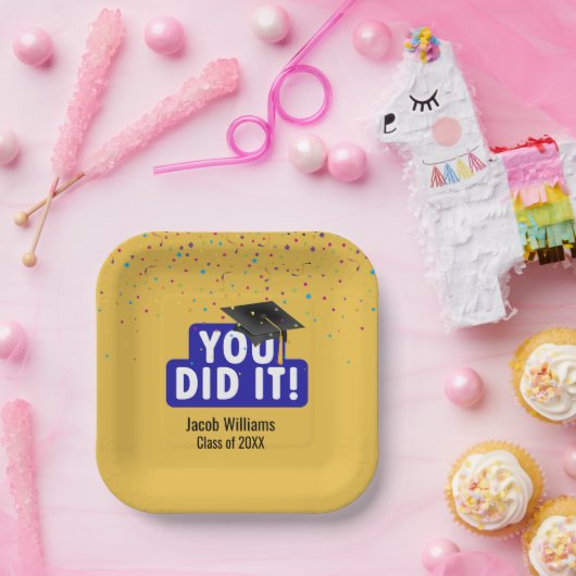 Black Graduation Cap with Confetti Pappteller (Party)