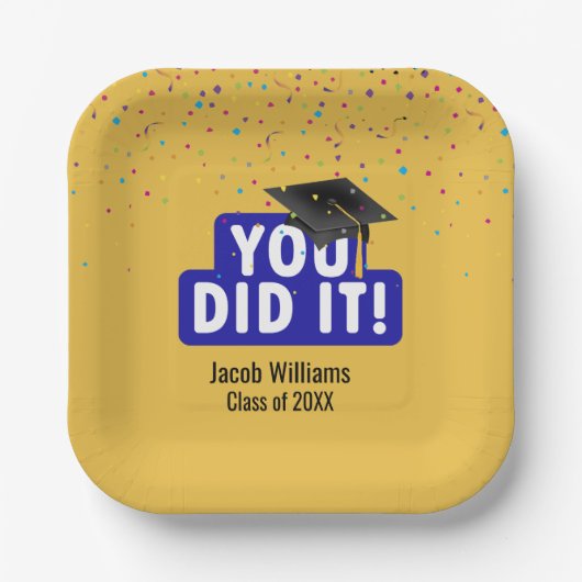 Black Graduation Cap with Confetti Pappteller (Vorderseite)