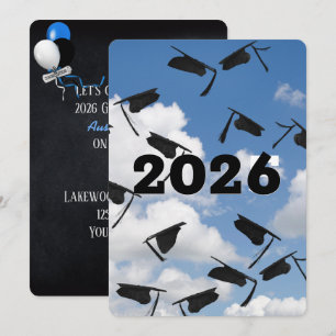 Black Graduation Caps 2025 in Sky Einladung