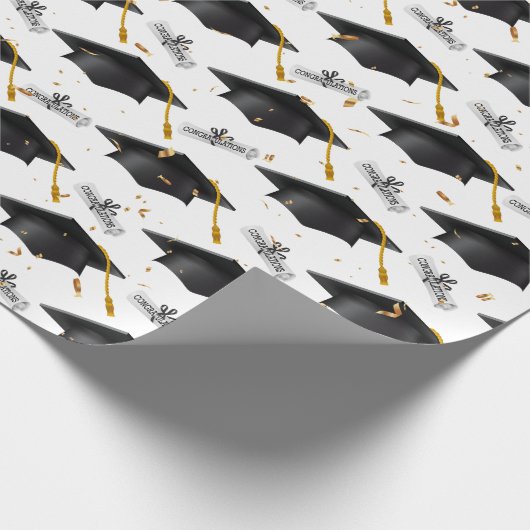 Black Graduation Caps mit Diplomen Geschenkpapier (Ecke)