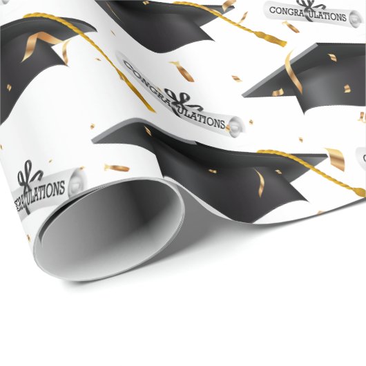 Black Graduation Caps mit Diplomen Geschenkpapier (Rolleneckpunkt)