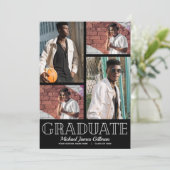 Black Graduation Party mit mehreren Fotos Einladung (Stehend Vorderseite)