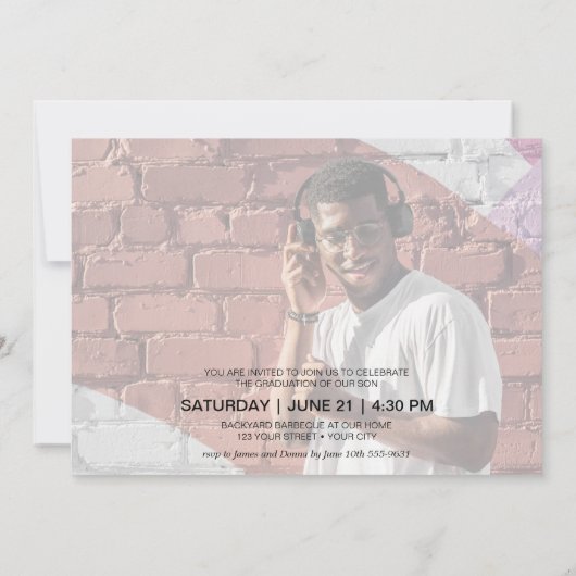 Black Graduation Party mit mehreren Fotos Einladung (Rückseite)