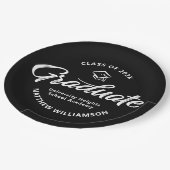 Black Graduation White Bold Retro Script Cap Icon Pappteller (Schrägansicht)