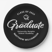 Black Graduation White Bold Retro Script Cap Icon Pappteller (Vorderseite)