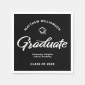 Black Graduation White Bold Retro Script Cap Icon Serviette (Vorderseite)