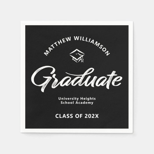 Black Graduation White Bold Retro Script Cap Icon Serviette (Vorderseite)