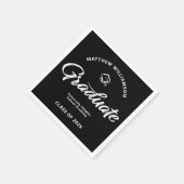Black Graduation White Bold Retro Script Cap Icon Serviette (Ecke)