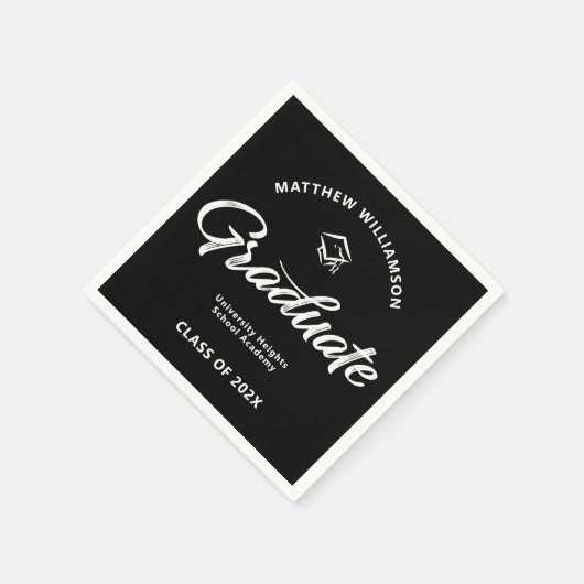 Black Graduation White Bold Retro Script Cap Icon Serviette (Ecke)