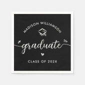 Black Graduation White Modern Script Hearts Cap Serviette (Vorderseite)