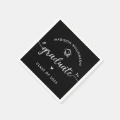Black Graduation White Modern Script Hearts Cap Serviette (Ecke)