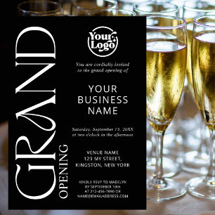 Black Grand Opening Business Logo Modern Einladung