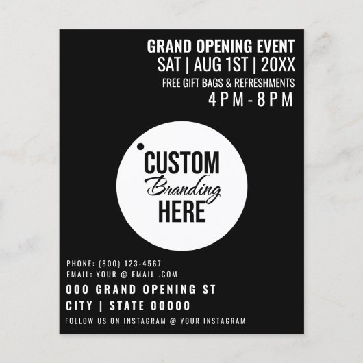 Black Grand Opening Flyer Business Logo & QR Code (Vorne)