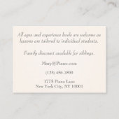 Black Grand Piano Music Beruflich & Educational Visitenkarte (Rückseite)