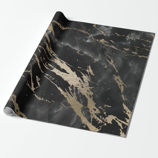 Black Graphite Deluxe Gold Marble Shiny Glam Geschenkpapier (Ungerollt)