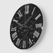 Black Graphite Glitzer Gray Roman Numbers Große Wanduhr (Winkel)