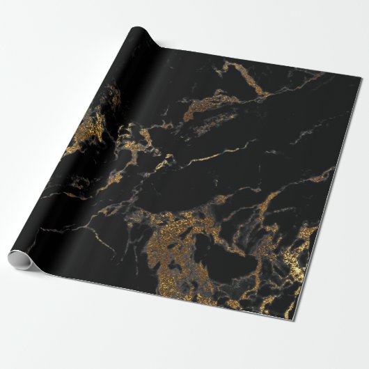 Black Graphite Gold Glam Marmor Geschenkpapier (Ungerollt)
