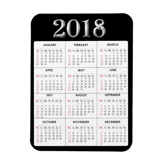 Black Gray 2018 Calendar Kühlschrank Magnet (Vertikal)