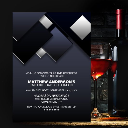 Black Gray 55. Cocktail Geburtstagsparty Einladung