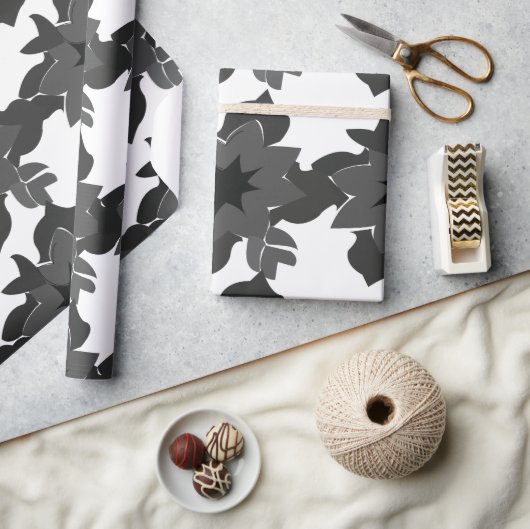 Black Gray Abstrakt Floral Weddings Verlobung Geschenkpapier (Kunsthandwerk)