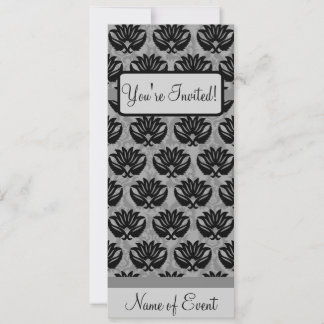 Black Gray Art Nouveau Damask Happy Birthday Party Einladung