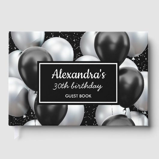 Black Gray Balloon Chic Geburtstag Gästebuch (Vorderseite)