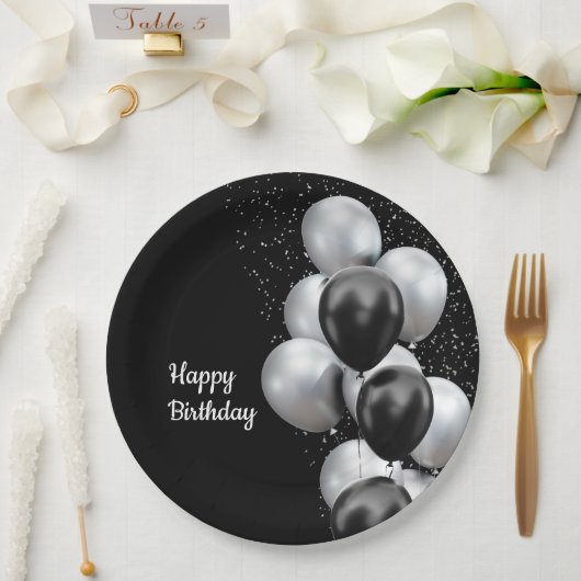 Black Gray Balloon Chic Pappteller (Hochzeit)