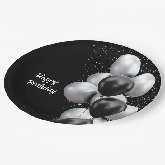 Black Gray Balloon Chic Pappteller (Schrägansicht)