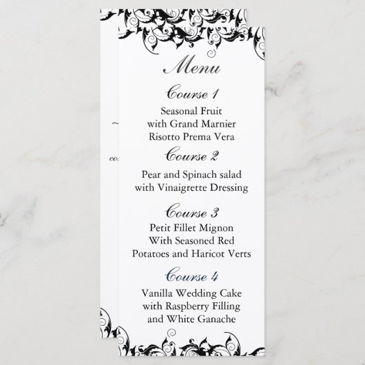 Black Gray Baroque Wedding Menükarte (Vorne/Hinten)