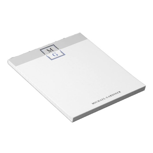 Black Gray Blue Clean Manal Monogram & Name Notizblock (angewinkelt)