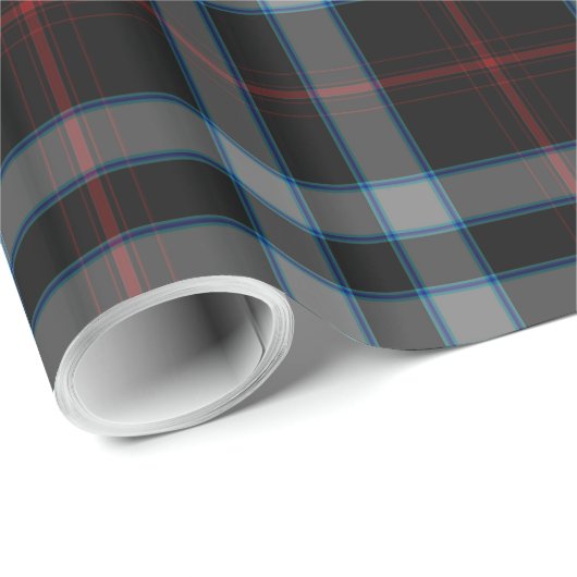 Black Gray Blue Tartan Kariert Geschenkpapier (Rolleneckpunkt)