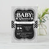 Black Gray Blume Baby Dusche Einladung (Stehend Vorderseite)