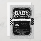 Black Gray Blume Baby Dusche Einladung (Vorne/Hinten)