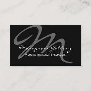 Black Gray Bold Script Monogram Wedding Visitenkarte