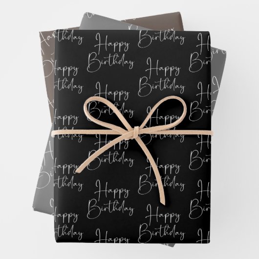 Black Gray Brown Happy Birthday Geschenkpapier Set (Beispiel)