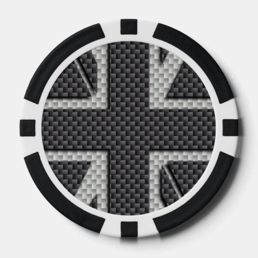 Black & Gray Carbon Fiber UK Flag Union Jack Pokerchips (Vorderseite)