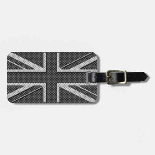 Black & Gray Carbon Fiber UK Flaggenunion Jack Gepäckanhänger (Vorderseite horizontal)