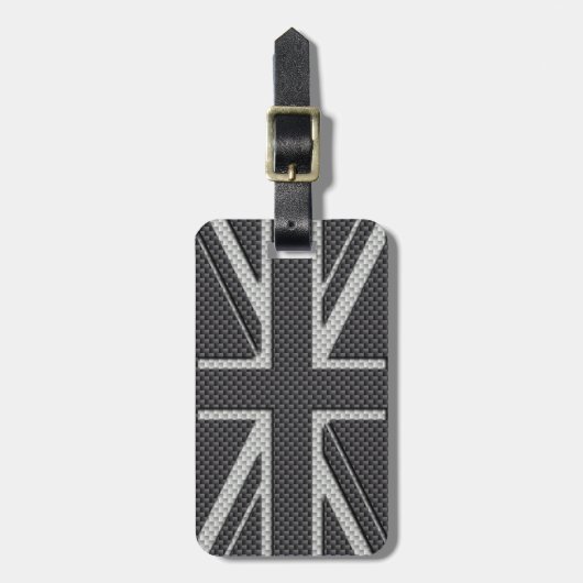 Black & Gray Carbon Fiber UK Flaggenunion Jack Gepäckanhänger (Vorderseite vertikal)