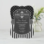 Black Gray Chalkboard Stripes Baby Dusche laden ei Einladung (Stehend Vorderseite)
