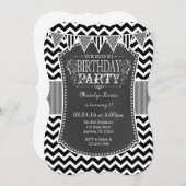 Black Gray Chalkboard Zickzack Geburtstag Einladun Einladung (Vorne/Hinten)