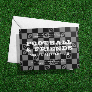 Black Gray Checkerboard Football Game Watch Party Einladung